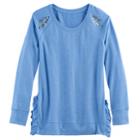 Girls 7-16 & Plus Size So&reg; Ruffle Sweater, Size: 10, Blue (navy)