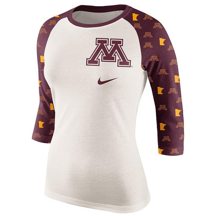 Women's Nike Minnesota Golden Gophers Veer Tri-blend Raglan Tee, Size: Large, Natural