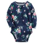 Baby Girl Carter's Floral Shirred Bodysuit, Size: 3 Months, Blue