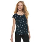 Women's Elle&trade; Printed Crepe Top, Size: Small, Turquoise/blue (turq/aqua)