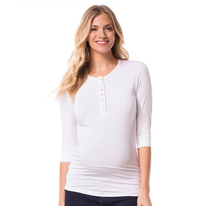 Maternity Pip & Vine By Rosie Pope Henley Tee, Women's, Size: L-mat, White