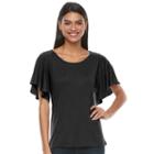 Women's Apt. 9&reg; Marled Flutter Tee, Size: Medium, Black