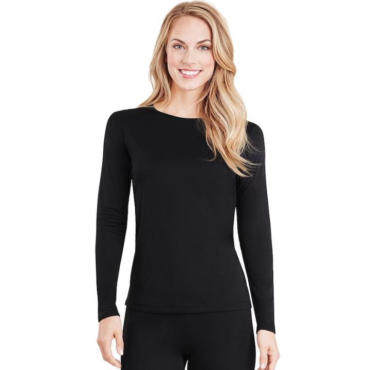 Women's Cuddl Duds Climatesmart Crewneck Top, Size: Txl , Black