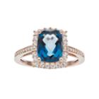 14k Rose Gold Over Silver London Blue Topaz & Lab-created White Sapphire Halo Ring, Women's, Size: 7