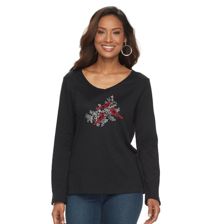 Women's Croft & Barrow&reg; Holiday V-neck Tee, Size: Xxl, Oxford