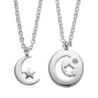 Side By Side Crystal Moon & Star Pendant Necklace Set, Women's, White