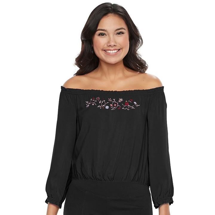 Juniors' Candie's® Embellished Off-the-shoulder Top, Girl's, Size: Small, Black
