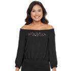 Juniors' Candie's&reg; Embellished Off-the-shoulder Top, Girl's, Size: Small, Black