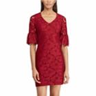 Women's Chaps Lace Bell-sleeve Dress, Size: 10, Red