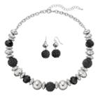 Black Faceted & Fireball Beaded Necklace & Drop Earring Set, Women's