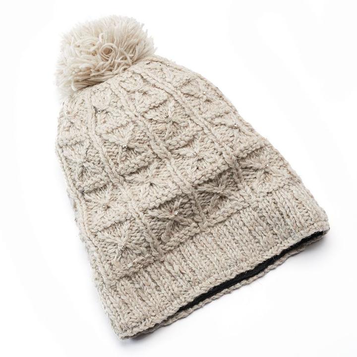 Sijjl Women's Pom-pom Studded Slouchy Wool Beanie, Grey