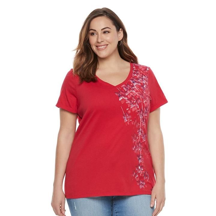 Plus Size Patriotic Graphic V-neck Tee, Women's, Size: 1xl, Med Pink
