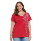 Plus Size Patriotic Graphic V-neck Tee, Women's, Size: 1xl, Med Pink