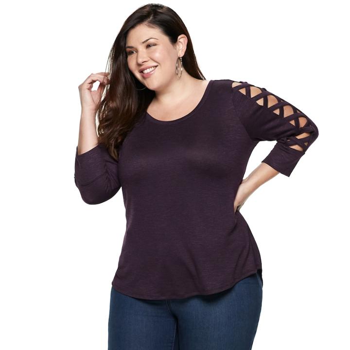 Plus Size Jennifer Lopez Strappy-sleeve Top, Women's, Size: 1xl, Drk Purple