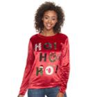 Juniors' Miss Chievous Ho! Ho! Ho! Holiday Velour Sweatshirt, Teens, Size: Xl, Med Red