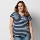 Plus Size Sonoma Goods For Life&trade; Striped Lace-up Tee, Women's, Size: 1xl, Dark Blue