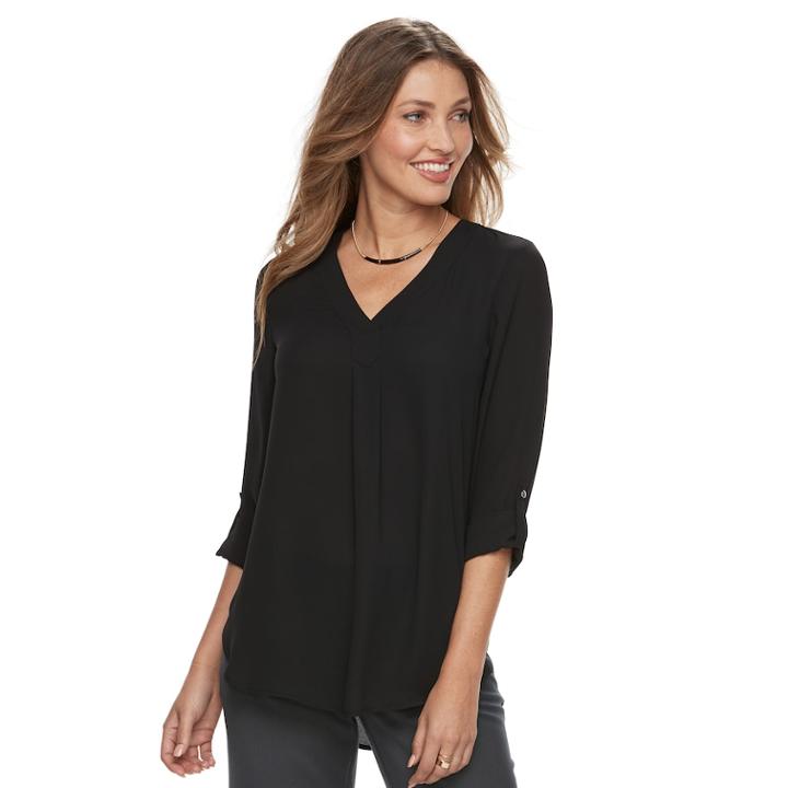 Women's Apt. 9&reg; Roll-tab Chiffon Tunic Top, Size: Xs, Black