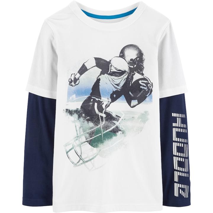 Boys 4-12 Carter's Huddle Football Mock-layer Graphic Tee, Size: 10/12, White