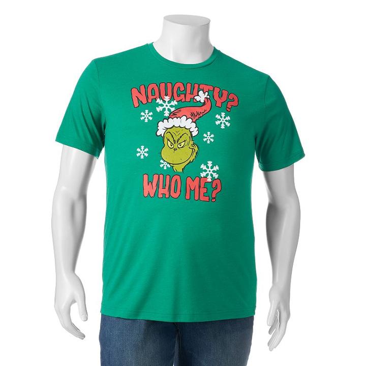 Big & Tall Grinch Tee, Men's, Size: L Tall, Dark Green