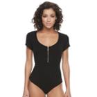 Juniors' Candie's&reg; Ribbed Zip Front Bodysuit, Girl's, Size: Xl, Black