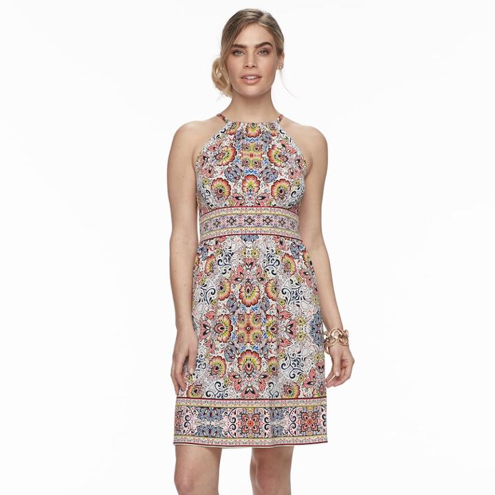 Petite Suite 7 Tile Print High Neck Dress, Women's, Size: 12 Petite, Rust Multi