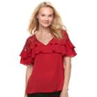 Juniors' Candie's&reg; Ruffled Lace Top, Teens, Size: Xl, Med Red