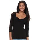 Juniors' Candie's&reg; Sweetheart Lace Panel Top, Teens, Size: Small, Black