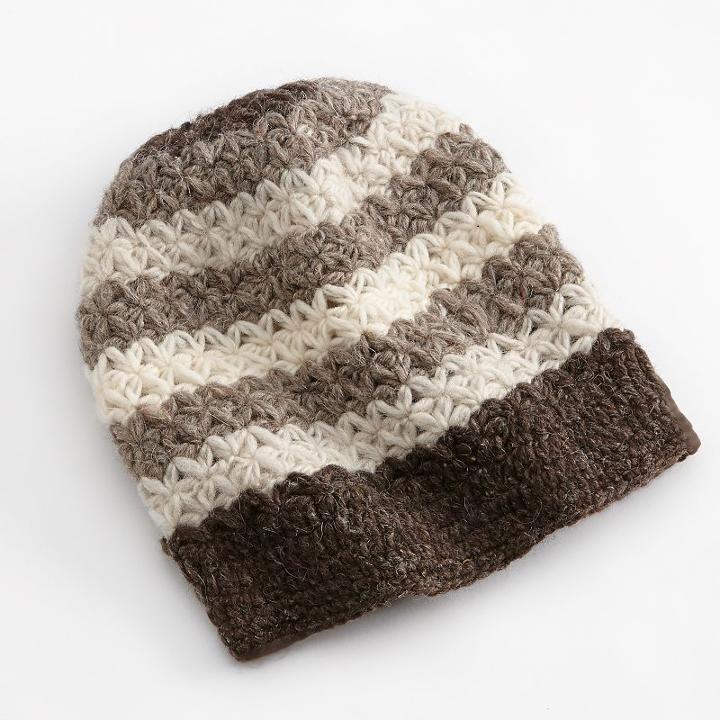 Sijjl Intricate Crochet Striped Wool Beanie, Women's, Multicolor