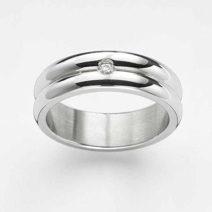 Steel City Stainless Steel Cubic Zirconia Grooved Ring, Women's, Size: 8, Grey