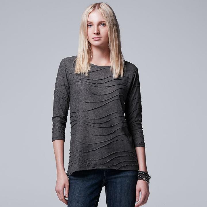 Women's Simply Vera Vera Wang Windy Jacquard Crewneck Tee, Size: Xl, Dark Grey