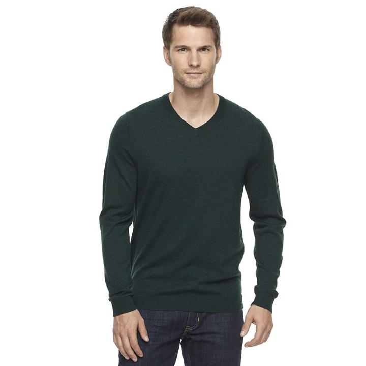 Men's Apt. 9&reg; Modern-fit 12gg Merino V-neck Sweater, Size: Xxl, Dark Green