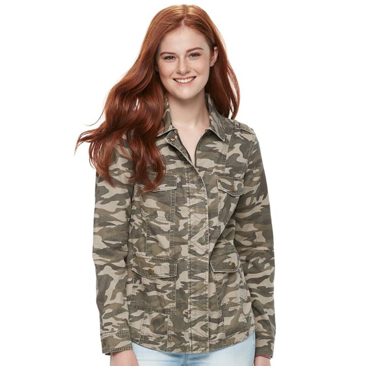 Juniors' Mudd&reg; Twill Utility Jacket, Teens, Size: Large, Dark Green