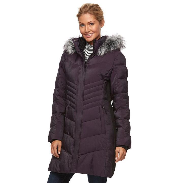 Women's Zeroxposur Black Label Faux-fur Hooded Quilted Puffer Jacket, Size: Large, Dark Red