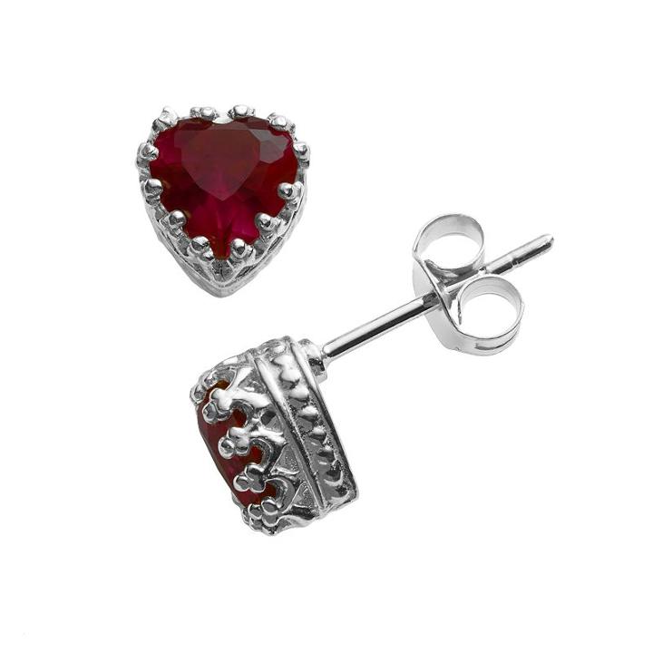 Sterling Silver Garnet Heart Crown Stud Earrings, Women's, Red