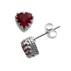 Sterling Silver Garnet Heart Crown Stud Earrings, Women's, Red