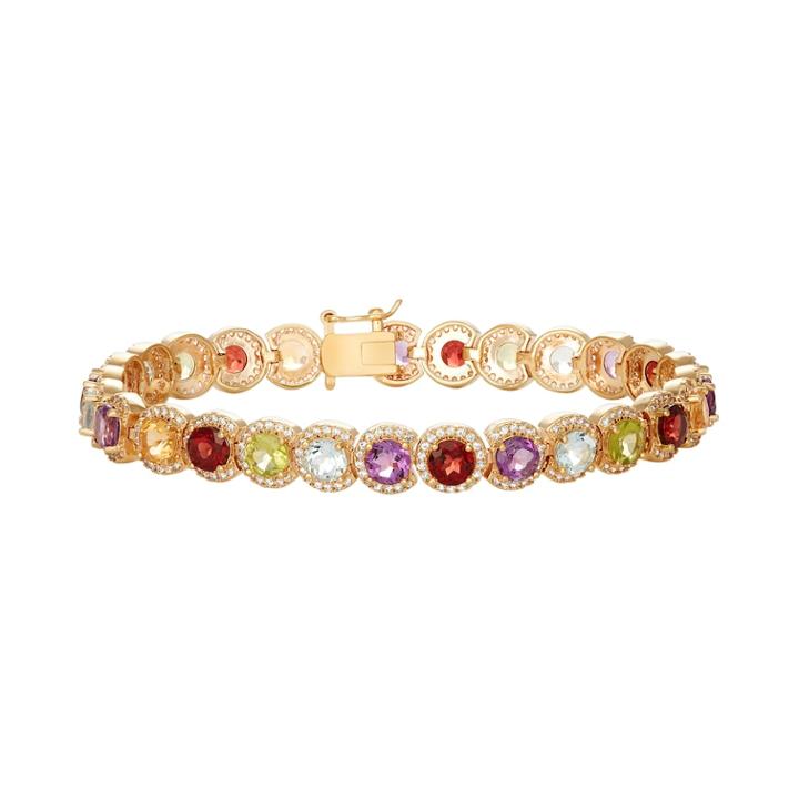 14k Gold Over Silver Gemstone Halo Link Bracelet, Women's, Size: 7.25, Purple