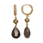 18k Gold Over Silver Smoky Quartz And Cultured Pearl Drop Earrings, Women's, Med Brown