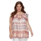 Plus Size Ab Studio Ikat Flutter-sleeve Top, Women's, Size: 2xl, Ovrfl Oth