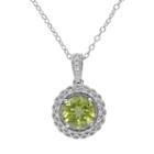 Sterling Silver Peridot & 1/10 Carat T.w. Diamond Halo Pendant, Women's, Size: 18, Green