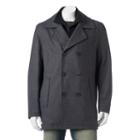 Men's Andrew Marc Classic-fit Wool-blend Double-breasted Melton Peacoat, Size: Large, Grey (charcoal)