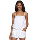 Women's Beach Scene Tie-front Terry Romper Cover-up, Size: Small, White