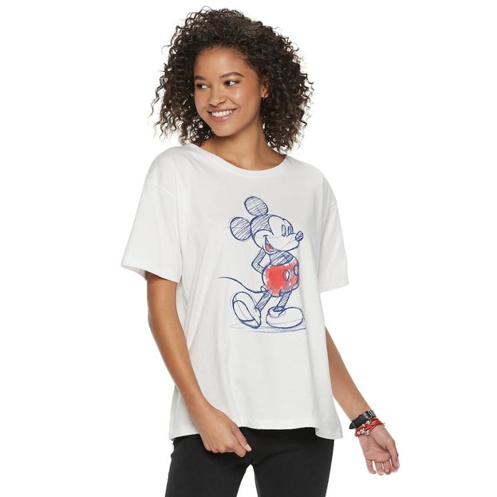 Disney's Mickey Mouse 90th Anniversary Juniors' Sketch Tee, Teens, Size: Xl, White