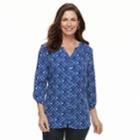 Women's Croft & Barrow&reg; Printed Shirred-shoulder Shirt, Size: Large, Dark Blue