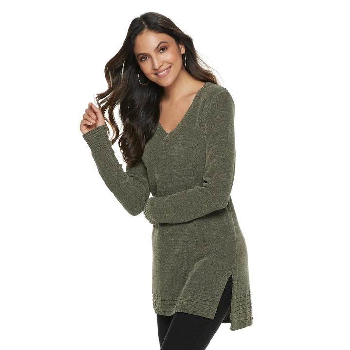Women's Apt. 9&reg; Chenille Vented Tunic, Size: Medium, Dark Green