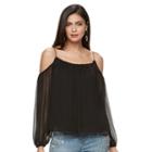 Women's Jennifer Lopez Crinkle Cold-shoulder Top, Size: Xl, Black