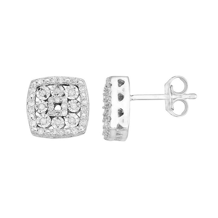 Sterling Silver 1/4 Carat T.w. Diamond Square Drop Earrings, Women's, White