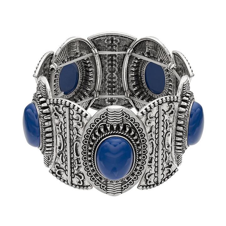 Blue Cabochon Stretch Bracelet, Women's, Med Blue