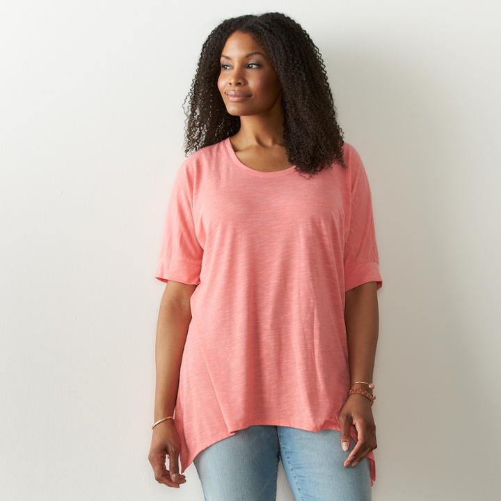 Plus Size Sonoma Goods For Life&trade; Sharkbite Hem Tee, Women's, Size: 3xl, Med Pink