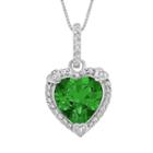 Sterling Silver Lab-created Emerald And Diamond Accent Heart Frame Pendant, Women's, Size: 18, Green