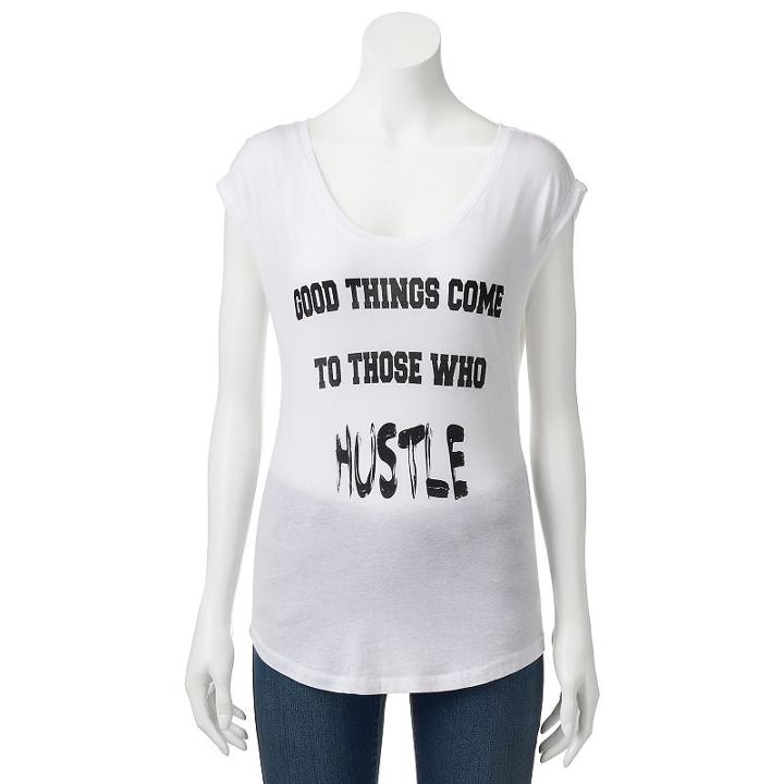 Juniors' Those Who Hustle Cap Sleeve Graphic Tee, Girl's, Size: Medium, White